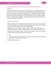 Actividad 4: Argumentado la existencia de límites de funciones reales Actividad 4: Argumentado la existencia de límites de funciones reales