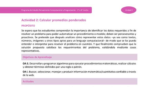 Actividad 2: Calcular promedios ponderados Actividad 2: Calcular promedios ponderados