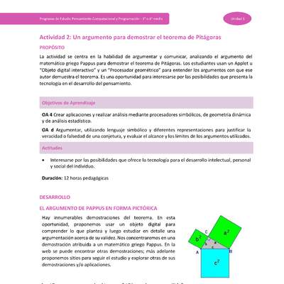 Actividad 2: Un argumento para demostrar el Teorema de Pitágoras