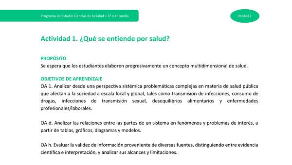 Actividad 1: ¿Qué se entiende por salud? Actividad 1: ¿Qué se entiende por salud?
