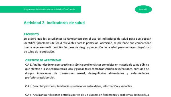 Actividad 2: Indicadores de Salud Actividad 2: Indicadores de Salud