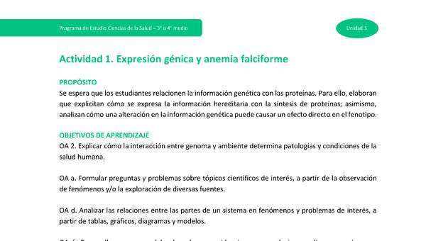 Actividad 1: Expresión génica y anemia falciforme Actividad 1: Expresión génica y anemia falciforme