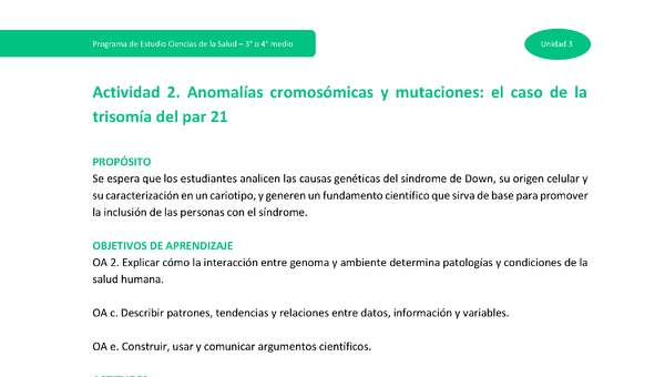 Actividad 2 - Anomalías cromosómicas y mutaciones: el caso de la trisomía del par 21 Actividad 2 - Anomalías cromosómicas y mutaciones: el caso de la trisomía del par 21