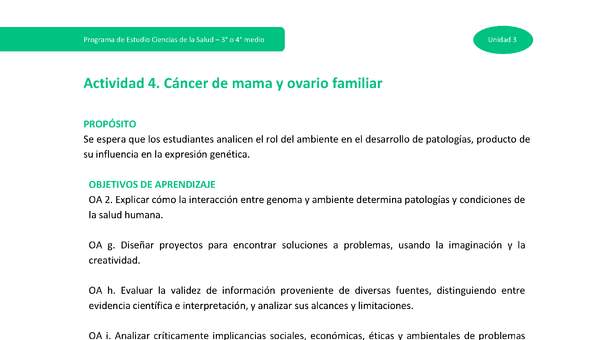 Actividad 4: Cáncer de mama y ovario familiar Actividad 4: Cáncer de mama y ovario familiar