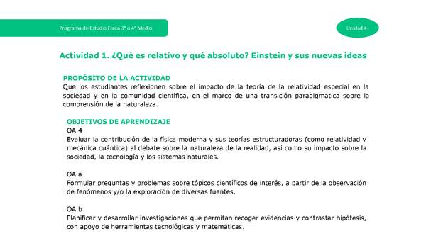 Actividad 1: ¿Qué es relativo y qué absoluto? Einstein y sus nuevas ideas Actividad 1: ¿Qué es relativo y qué absoluto? Einstein y sus nuevas ideas