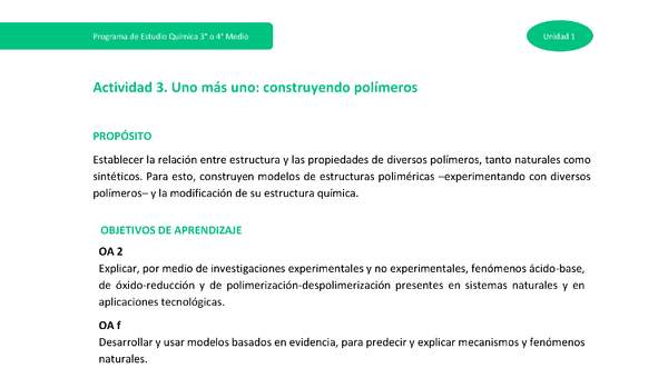 Actividad 3 - Uno más uno: construyendo polímeros Actividad 3 - Uno más uno: construyendo polímeros
