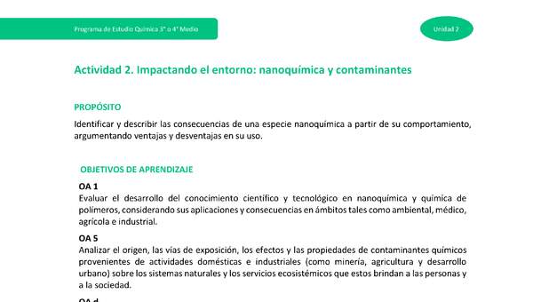 Actividad 2 - Impactando el entorno: nanoquímica y contaminantes Actividad 2 - Impactando el entorno: nanoquímica y contaminantes