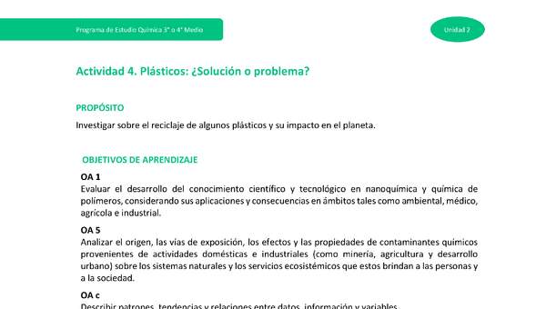 Actividad 4 - Plásticos: ¿Solución o problema? Actividad 4 - Plásticos: ¿Solución o problema?