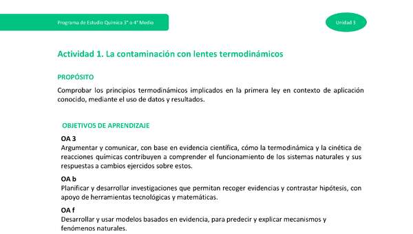 Actividad 1: La contaminación con lentes termodinámicos Actividad 1: La contaminación con lentes termodinámicos