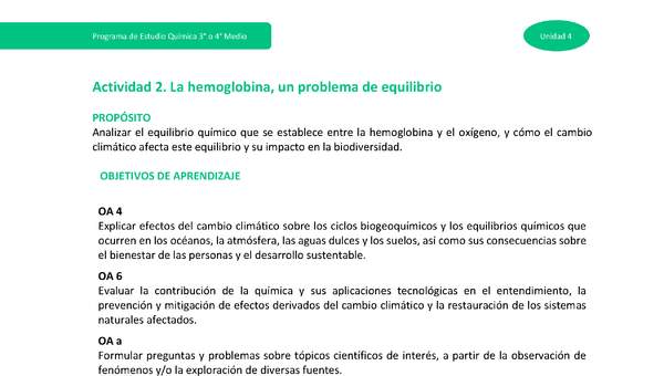 Actividad 2: La hemoglobina, un problema de equilibrio Actividad 2: La hemoglobina, un problema de equilibrio