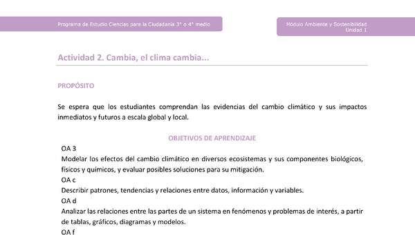 Actividad 2: Cambia, el clima cambia... Actividad 2: Cambia, el clima cambia...