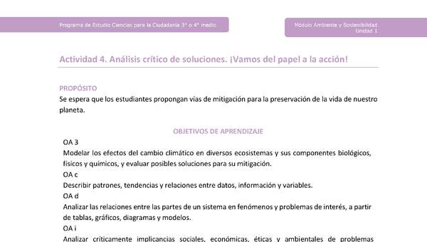 Actividad 4: Análisis crítico de soluciones. ¡Vamos del papel a la acción! Actividad 4: Análisis crítico de soluciones. ¡Vamos del papel a la acción!