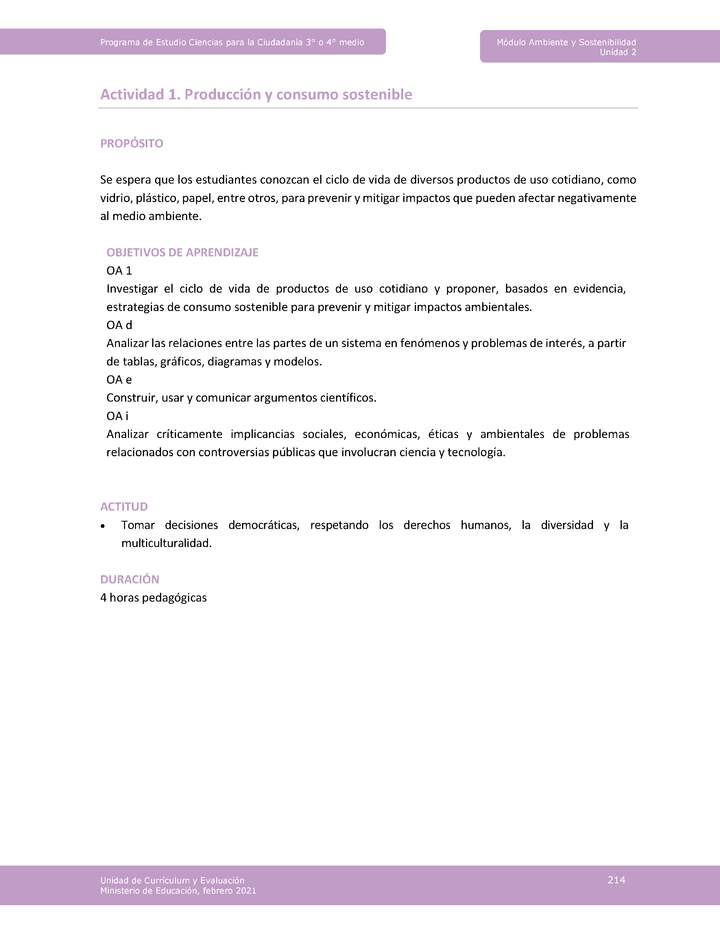Actividad 1: Producción y consumo sostenible Actividad 1: Producción y consumo sostenible