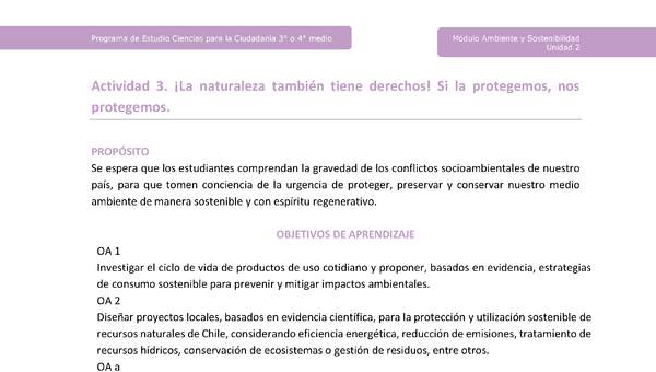 Actividad 3: ¡La naturaleza también tiene derechos! Si la protegemos, nos protegemos. Actividad 3: ¡La naturaleza también tiene derechos! Si la protegemos, nos protegemos.