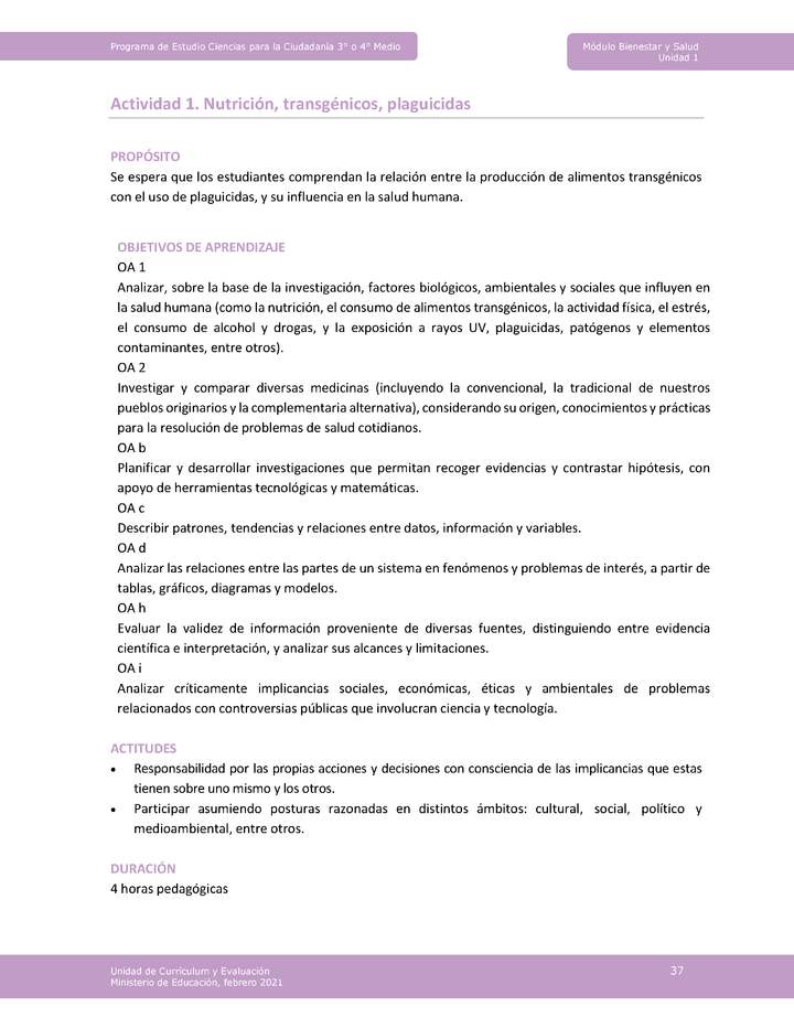 Actividad 1: Nutrición, transgénicos, plaguicidas Actividad 1: Nutrición, transgénicos, plaguicidas