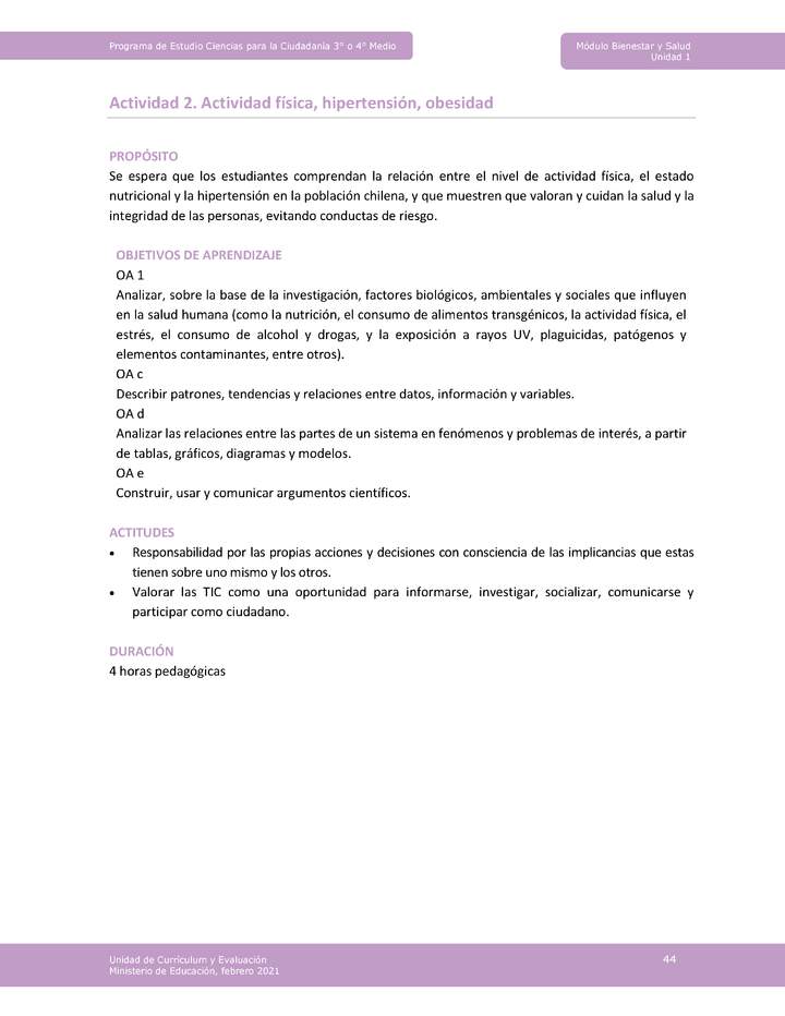 Actividad 2: Actividad física, hipertensión, obesidad Actividad 2: Actividad física, hipertensión, obesidad
