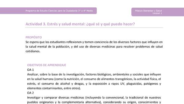 Actividad 3: Estrés y salud mental: ¿qué sé y qué puedo hacer? Actividad 3: Estrés y salud mental: ¿qué sé y qué puedo hacer?