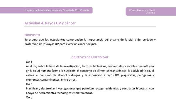Actividad 4: Rayos UV y cáncer Actividad 4: Rayos UV y cáncer