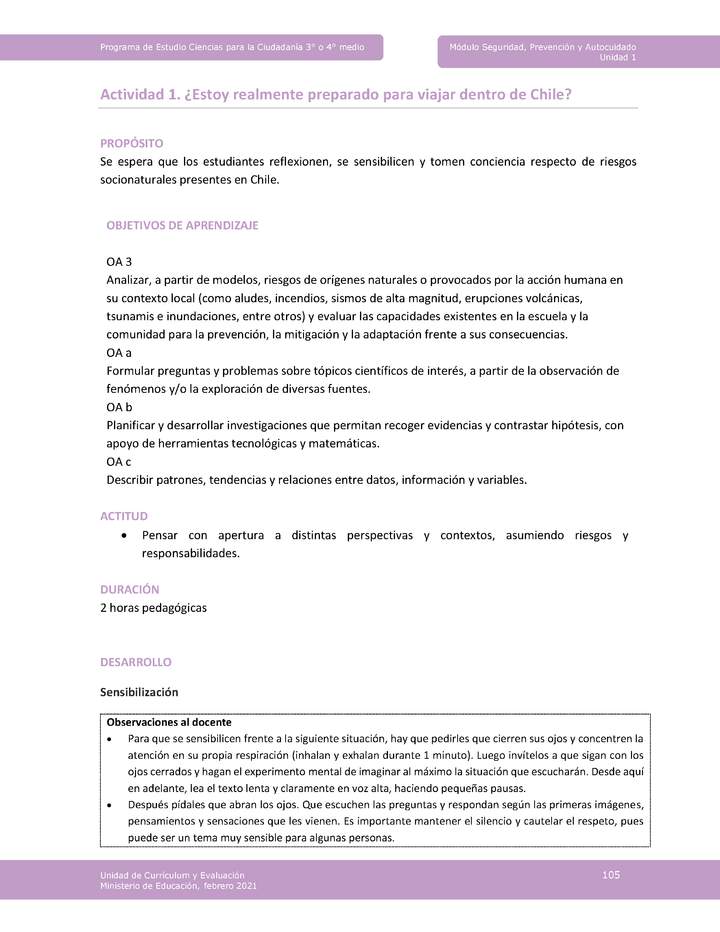 Actividad 1: ¿Estoy realmente preparado para viajar dentro de Chile? Actividad 1: ¿Estoy realmente preparado para viajar dentro de Chile?
