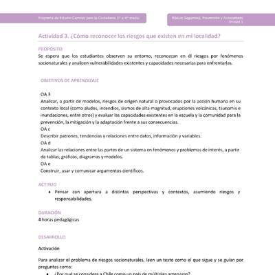 Actividad 3: ¿Cómo reconocer los riesgos que existen en mi localidad? Actividad 3: ¿Cómo reconocer los riesgos que existen en mi localidad?