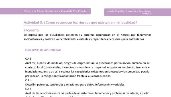 Actividad 3: ¿Cómo reconocer los riesgos que existen en mi localidad? Actividad 3: ¿Cómo reconocer los riesgos que existen en mi localidad?