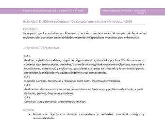Actividad 3: ¿Cómo reconocer los riesgos que existen en mi localidad? Actividad 3: ¿Cómo reconocer los riesgos que existen en mi localidad?