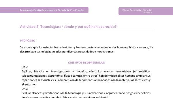 Actividad 2: Tecnologías: ¿dónde y por qué han aparecido? Actividad 2: Tecnologías: ¿dónde y por qué han aparecido?