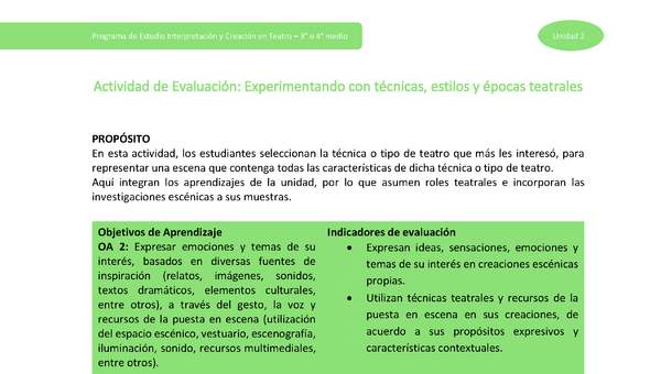 Actividad de evaluación: Experimentando con técnicas, estilos y épocas teatrales Actividad de evaluación: Experimentando con técnicas, estilos y épocas teatrales