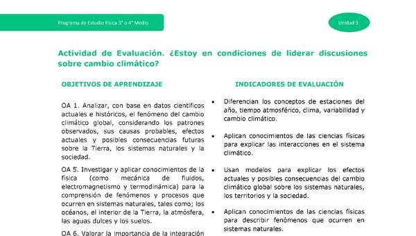 Actividad de evaluación: ¿Estoy en condiciones de liderar discusiones sobre cambio climático? Actividad de evaluación: ¿Estoy en condiciones de liderar discusiones sobre cambio climático?