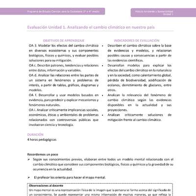 Actividad de evaluación: Analizando el cambio climático en nuestro país Actividad de evaluación: Analizando el cambio climático en nuestro país