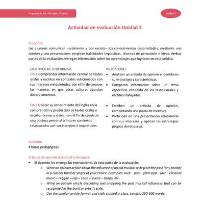 Actividad de evaluación Unidad 3 Actividad de evaluación Unidad 3