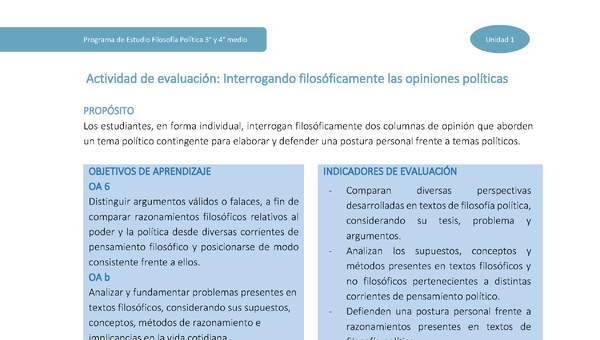 Actividad de evaluación: Interrogando filosóficamente las opiniones políticas