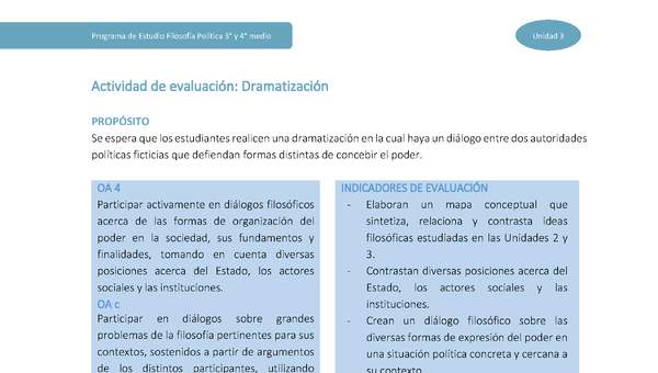 Actividad de evaluación: Dramatización Actividad de evaluación: Dramatización