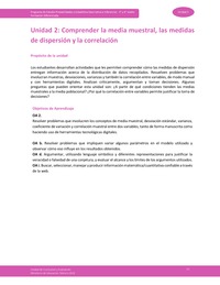 Unidad 2: Comprender la media muestral, las medidas de dispersión y la correlación Unidad 2: Comprender la media muestral, las medidas de dispersión y la correlación