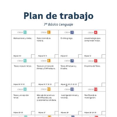 Plan de trabajo Lenguaje 7° básico Plan de trabajo Lenguaje 7° básico