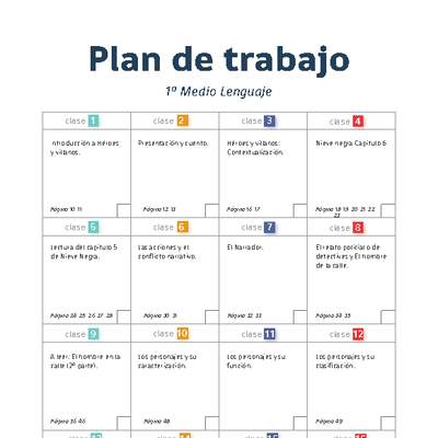 Plan de trabajo Lenguaje 1° medio Plan de trabajo Lenguaje 1° medio