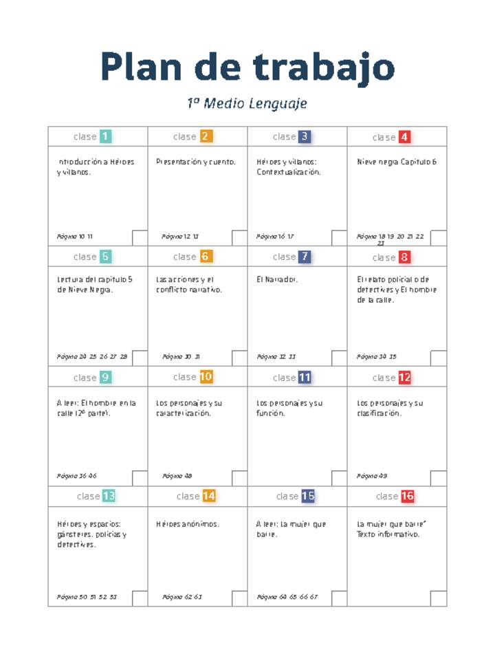 Plan de trabajo Lenguaje 1° medio Plan de trabajo Lenguaje 1° medio