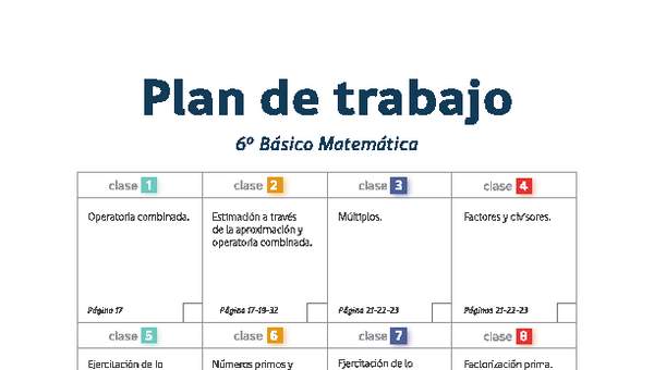 Plan de trabajo Matemática 6° básico Plan de trabajo Matemática 6° básico