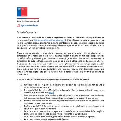 Carta y plan de trabajo 7° básico Carta y plan de trabajo 7° básico