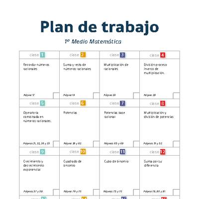 Plan de trabajo Matemática 1° medio Plan de trabajo Matemática 1° medio