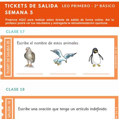 Ticket de salida Lenguaje y comunicación 2º básico Unidad 1 Semana 5 Ticket de salida Lenguaje y comunicación 2º básico Unidad 1 Semana 5