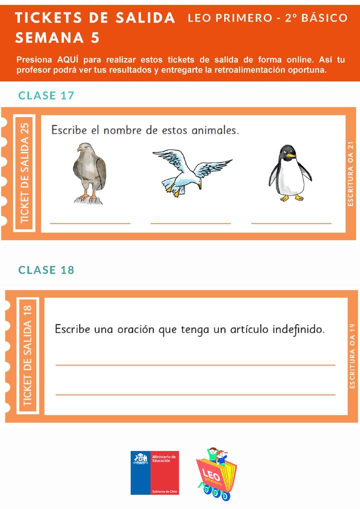 Ticket de salida Lenguaje y comunicación 2º básico Unidad 1 Semana 5 Ticket de salida Lenguaje y comunicación 2º básico Unidad 1 Semana 5