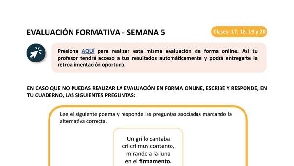 Evaluación 3° básico Lenguaje Unidad 1 Semana 5 Evaluación 3° básico Lenguaje Unidad 1 Semana 5