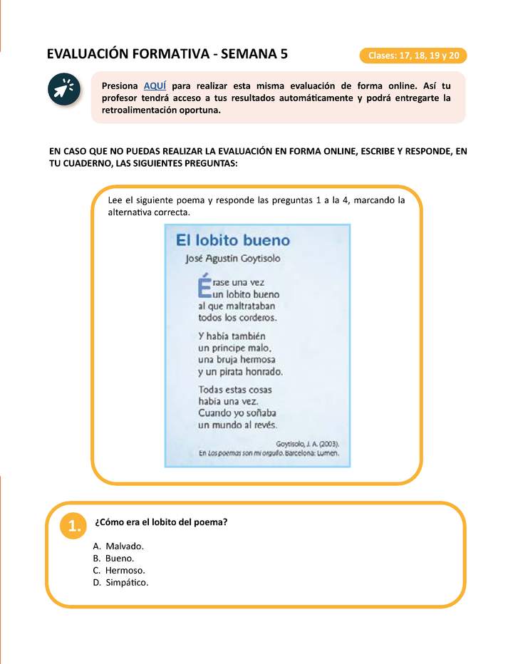 Evaluación 4° básico Lenguaje Semana 5