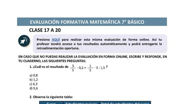 Evaluación Matemática 7° básico Unidad 1 Semana 5 Evaluación Matemática 7° básico Unidad 1 Semana 5