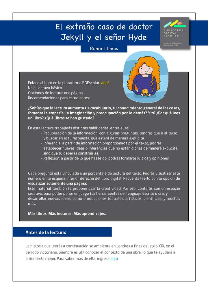 Plan lector 8° básico El extraño caso de doctor Jekyll y el señor Hyde Plan lector 8° básico El extraño caso de doctor Jekyll y el señor Hyde