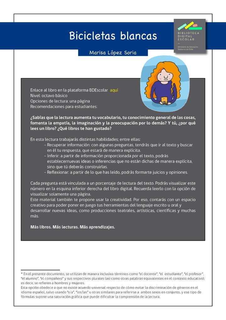 Plan lector 8° básico Bicicletas blancas Plan lector 8° básico Bicicletas blancas