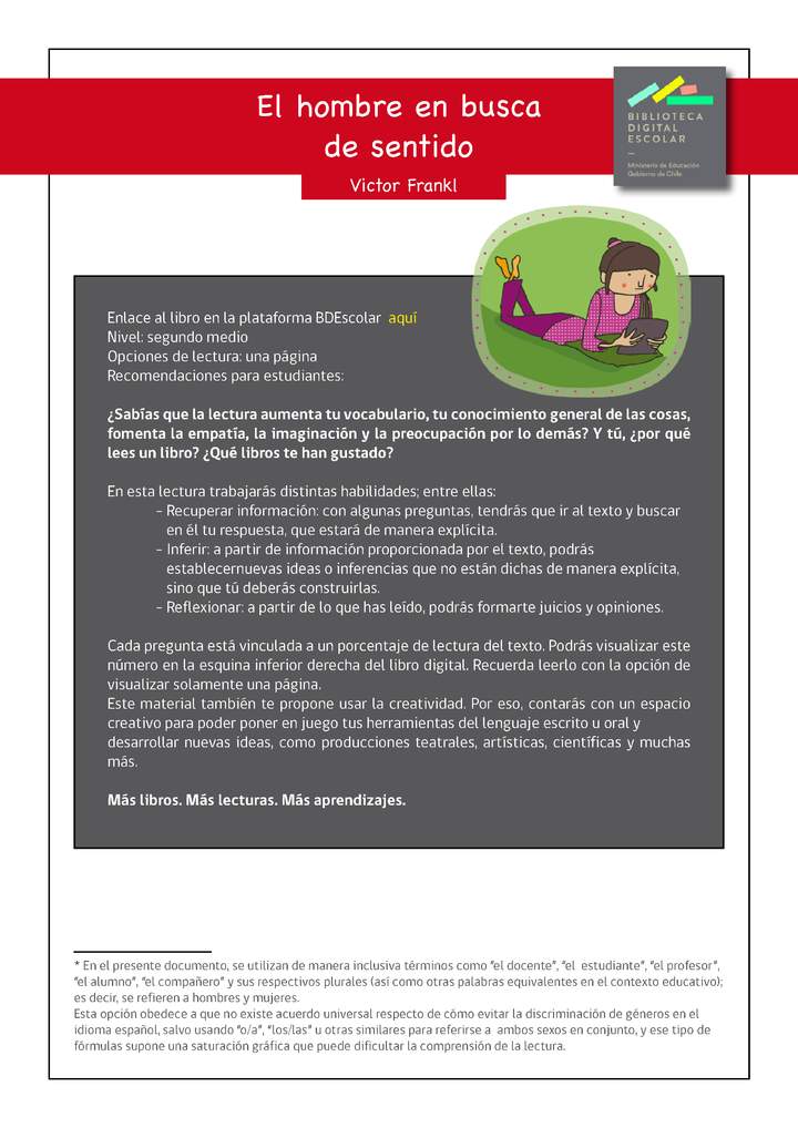 Plan lector II° medio El hombre en busca  de sentido Plan lector II° medio El hombre en busca  de sentido