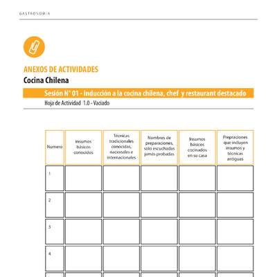 ANEXO DE ACTIVIDADES COCINA CHILENA ANEXO DE ACTIVIDADES COCINA CHILENA