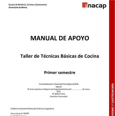 MANUAL DE APOYO TALLER DE TÉCNICAS BÁSICAS DE COCINA MANUAL DE APOYO TALLER DE TÉCNICAS BÁSICAS DE COCINA